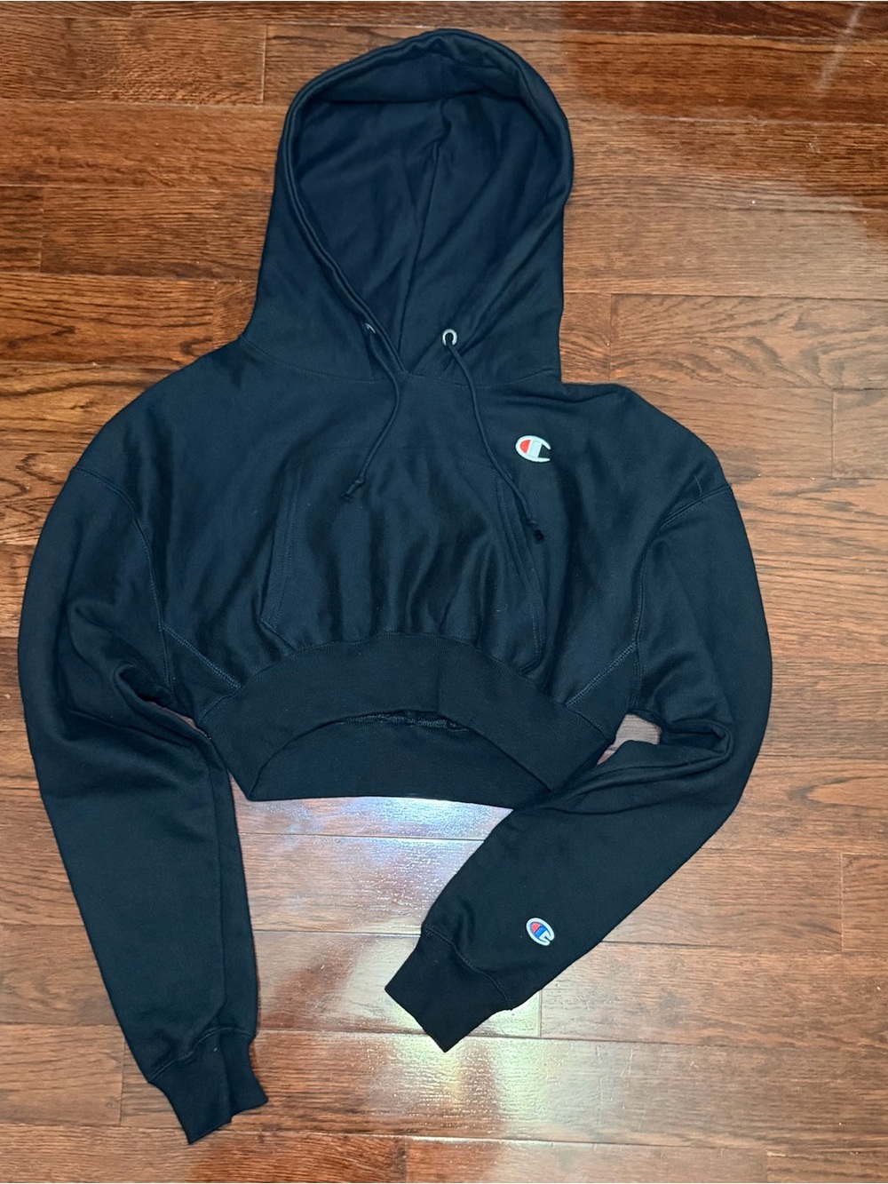 Champion Black Cropped Hoodie Woman’s Size Small